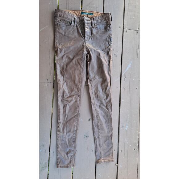 Lauren Ralph Lauren Waxed Straight Leg Denim Jeans Women's O Brown Stretch - Picture 1 of 5